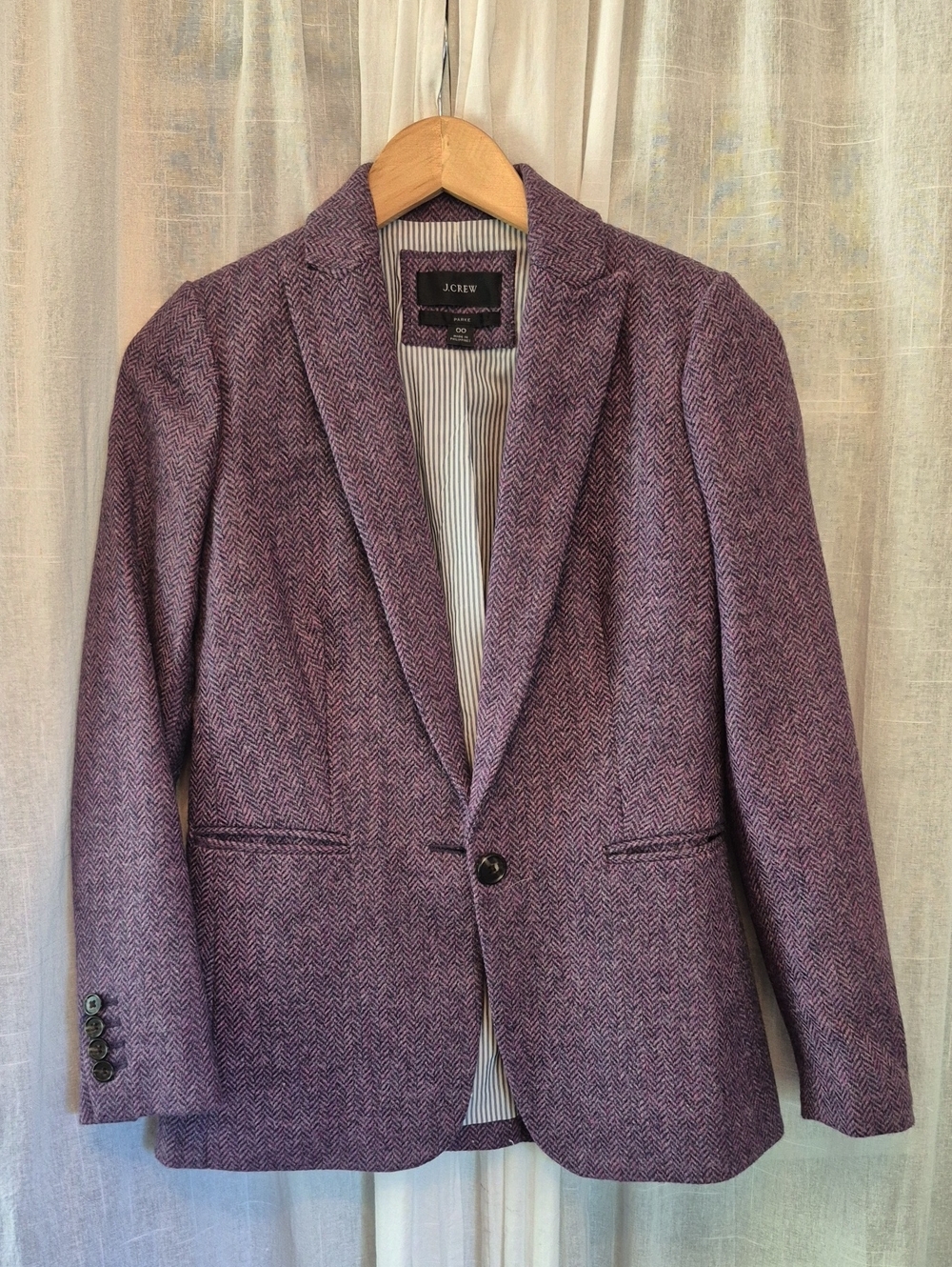 NWOT J. Crew Purple Herringbone Wool-Blend Blazer